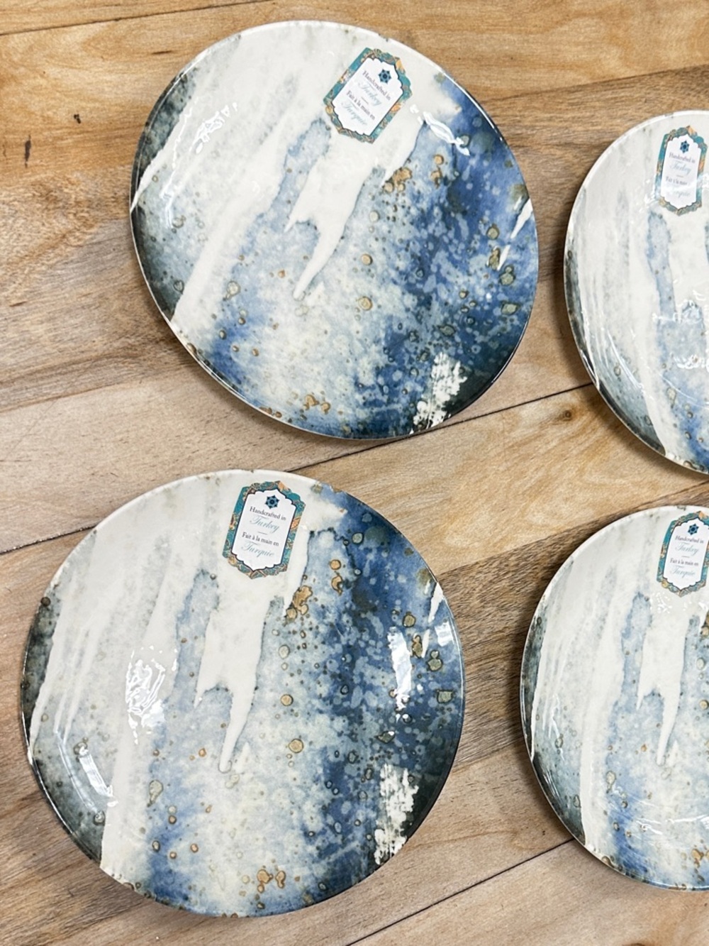 Blue & White Artful Glaze Ceramic Dinner Plates -Intesa of Turkey
